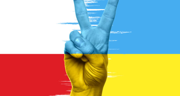 Flaga ukrainny i polki oraz znak pokoju