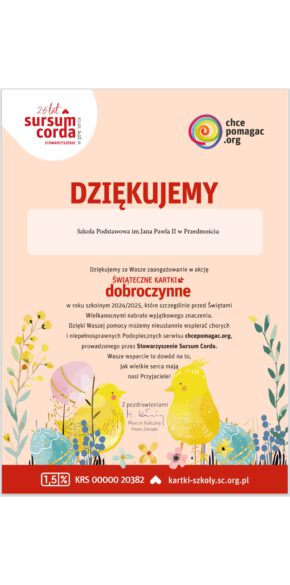 podziękowanie za udział w akcji charytatywnej